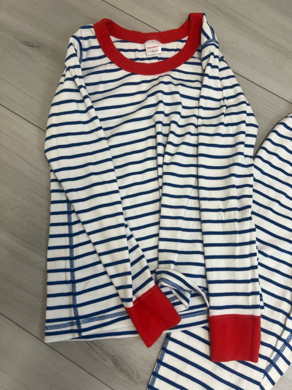 Hanna Andersson Women's Navy Striped Pajama Set Red Trim Sz M Loungwear Cozy - Picture 2 of 6